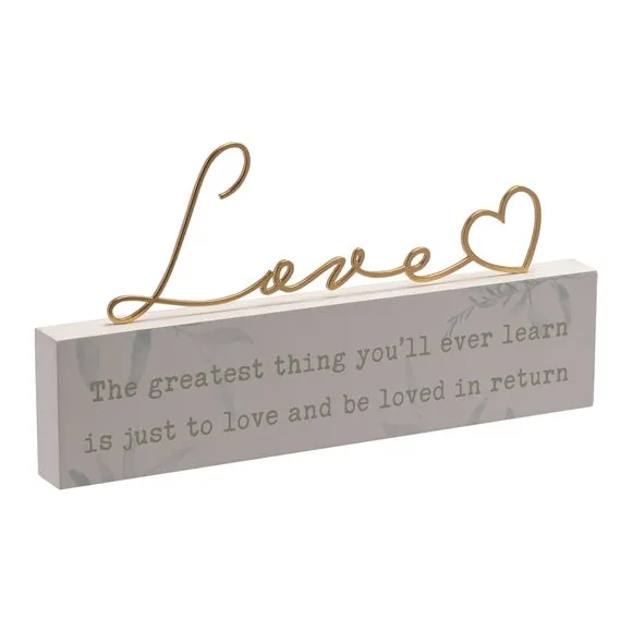 Love Ornament Plaque with Gold Lettering - White image
