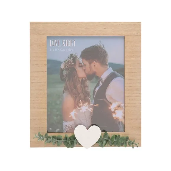 Portrait Photo Frame with Heart - Brown, Wood