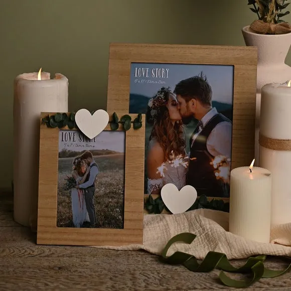 Portrait Photo Frame with Heart - Brown, Wood