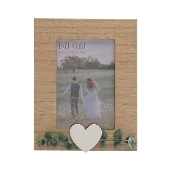 Portrait Photo Frame with Heart - Brown, Wood