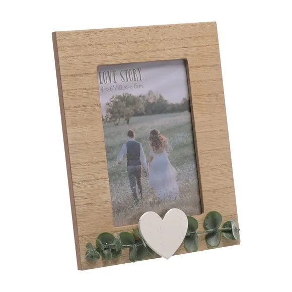 Portrait Photo Frame with Heart - Brown, Wood image