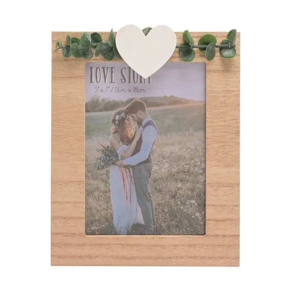 Portrait Photo Frame with Heart - Brown, Wood