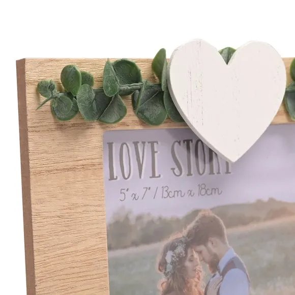 Portrait Photo Frame with Heart - Brown, Wood