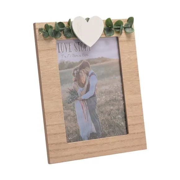 Portrait Photo Frame with Heart - Brown, Wood