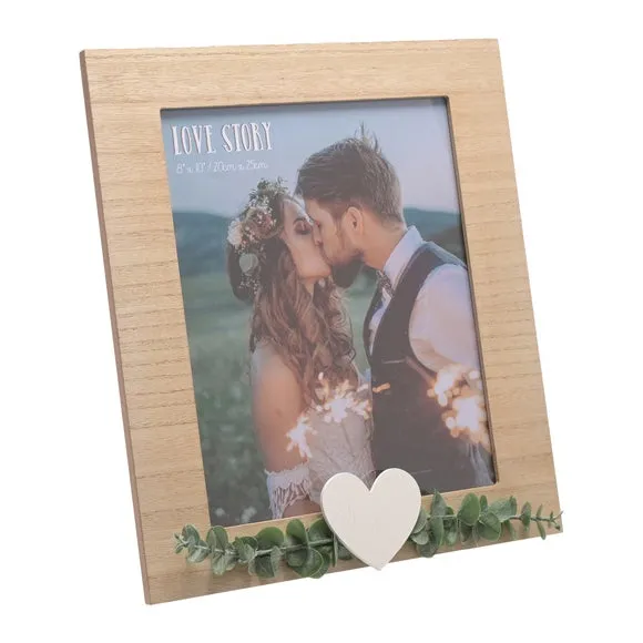 Portrait Photo Frame with Heart - Brown, Wood
