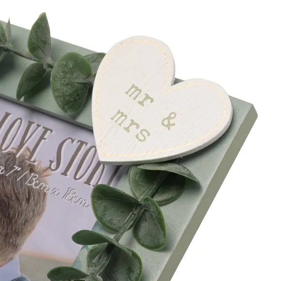 Portrait Photo Frame with Heart - Green, Wood