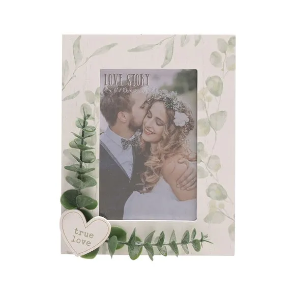 Portrait Photo Frame with Heart - White, Wood