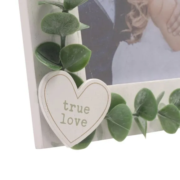 Portrait Photo Frame with Heart - White, Wood