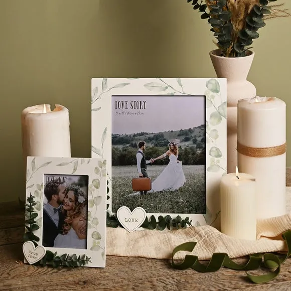 Portrait Photo Frame with Heart - White, Wood