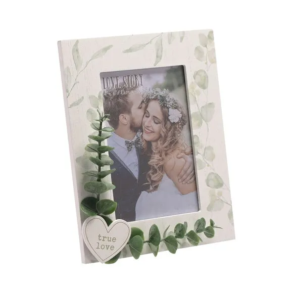 Portrait Photo Frame with Heart - White, Wood image