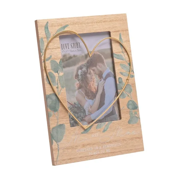 Wire Heart Photo Frame - Brown, Wood