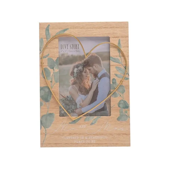 Wire Heart Photo Frame - Brown, Wood