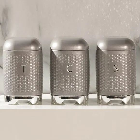 3-Piece Canister Set with Textured Finish - Grey