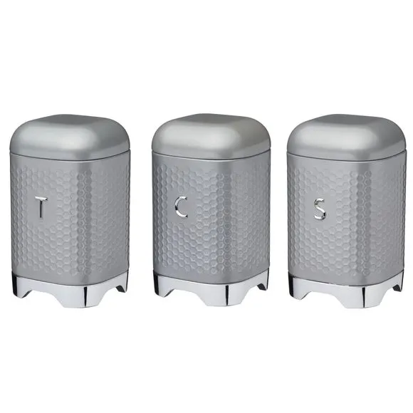 3-Piece Canister Set with Textured Finish - Grey image