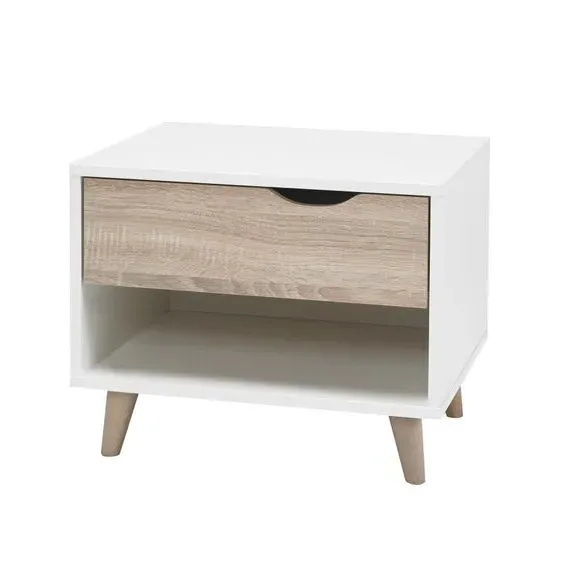 1-Drawer Bedside Cabinet - White, Oak image