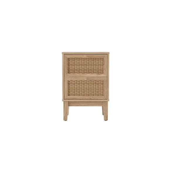 2-Drawer Bedside Cabinet - Light Wood, Rattan
