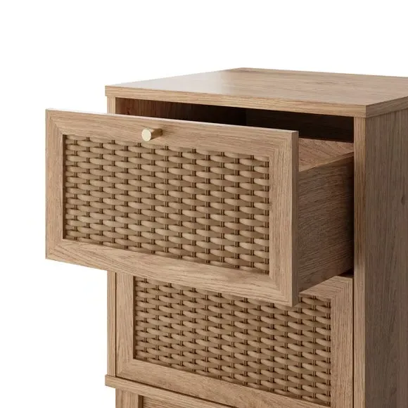 2-Drawer Bedside Cabinet - Light Wood, Rattan