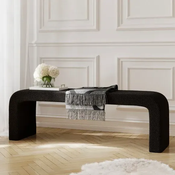 2-Seater Dining Bench Curved - Black, Boucle image
