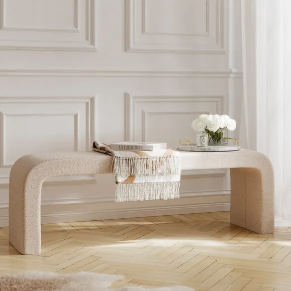 2-Seater Dining Bench Curved - Buff, Boucle