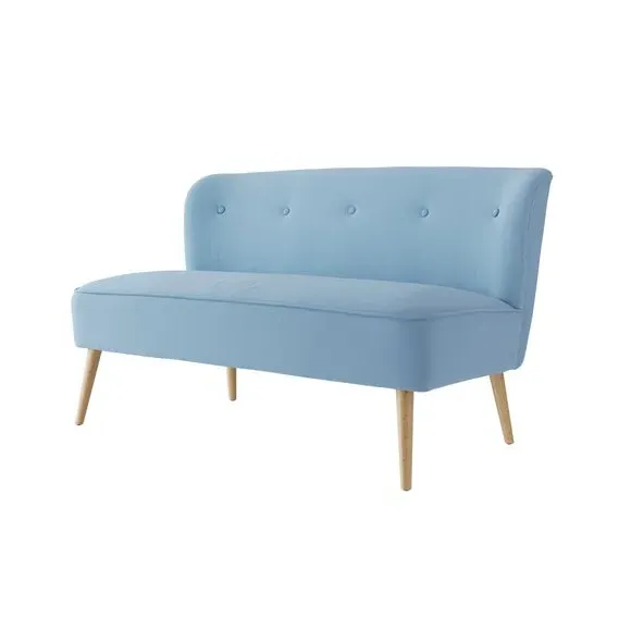 2-Seater Sofa with Buttoned Back - Blue, Fabric