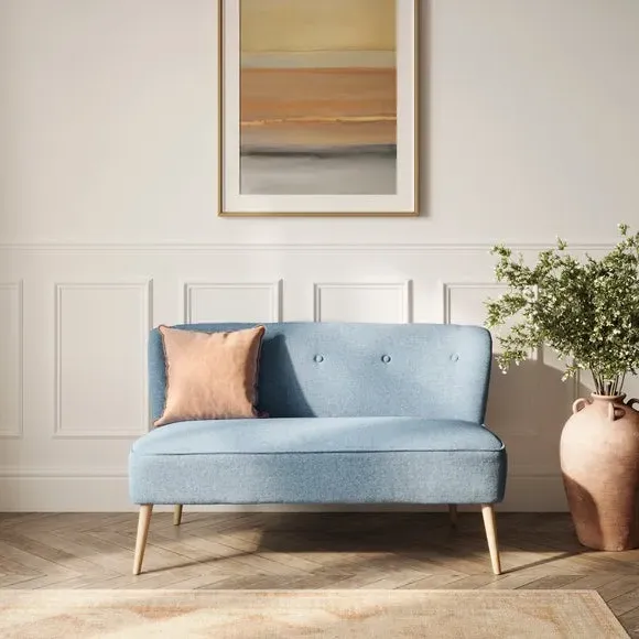 2-Seater Sofa with Buttoned Back - Blue, Fabric image
