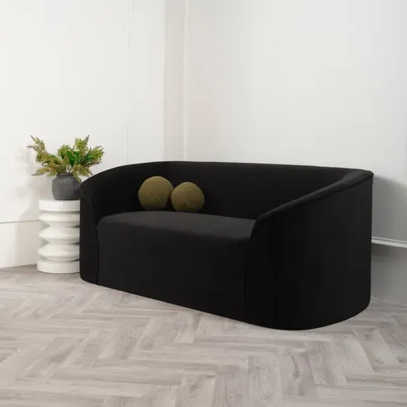 2-Seater Sofa with Curved Design - Black, Velvet image