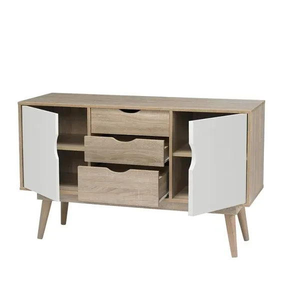 3-Drawer Sideboard with Doors - White, Oak