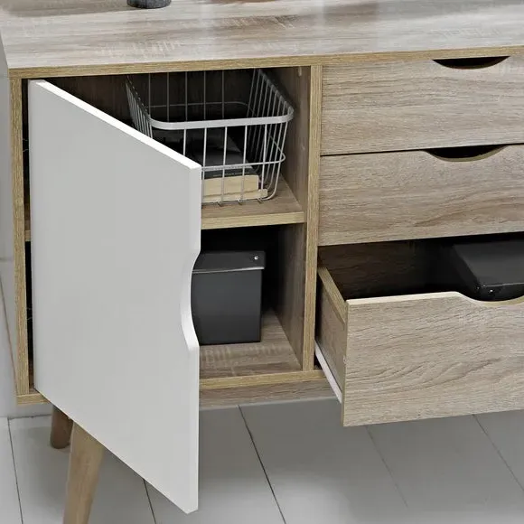 3-Drawer Sideboard with Doors - White, Oak