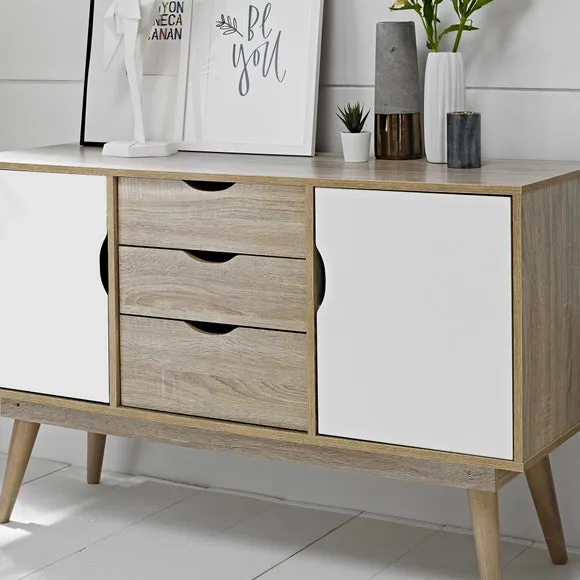 3-Drawer Sideboard with Doors - White, Oak