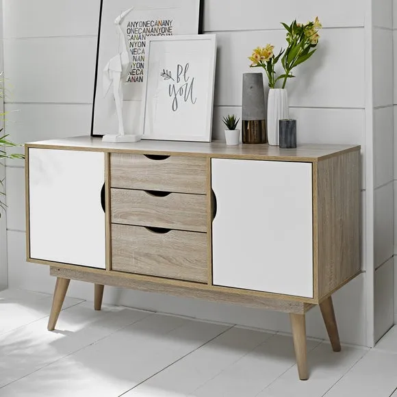 3-Drawer Sideboard with Doors - White, Oak image