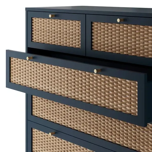 6-Drawer Chest with Gold Handles - Blue, Rattan
