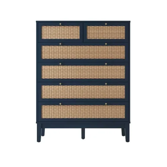 6-Drawer Chest with Gold Handles - Blue, Rattan image
