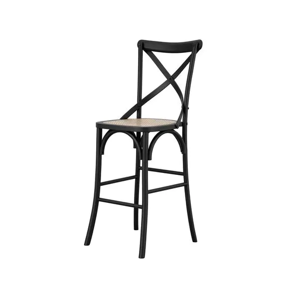 Bar Stool with Cross Back - Black, Cane