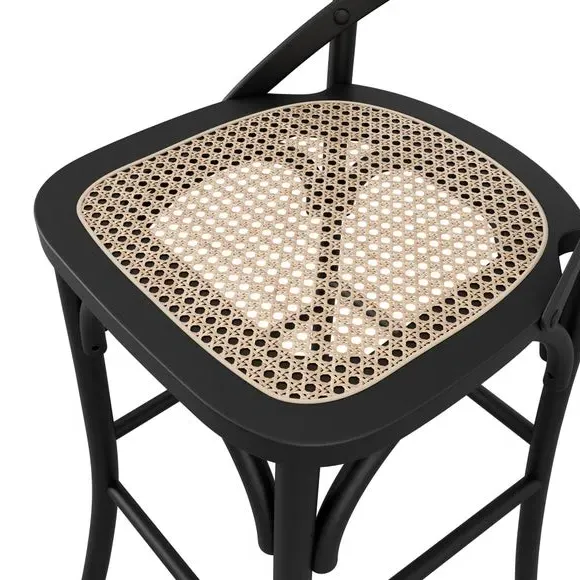 Bar Stool with Cross Back - Black, Cane