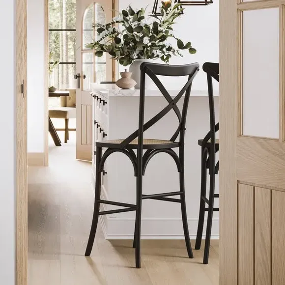 Bar Stool with Cross Back - Black, Cane