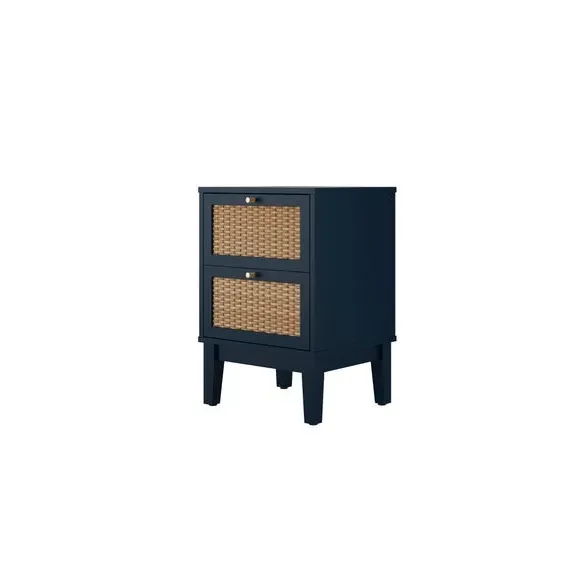 Bedside Table with Gold Handles - Blue, Rattan