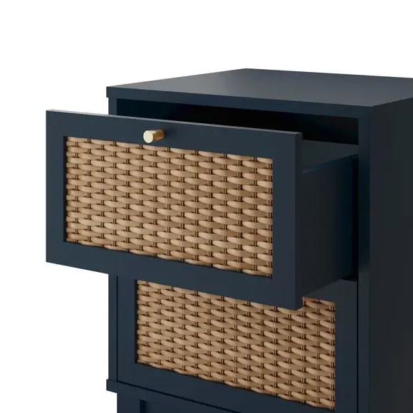 Bedside Table with Gold Handles - Blue, Rattan