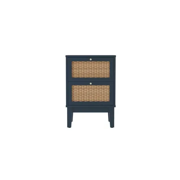 Bedside Table with Gold Handles - Blue, Rattan image