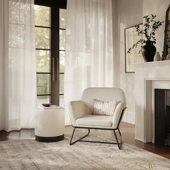 Boucle Armchair with Black Frame - Ivory image