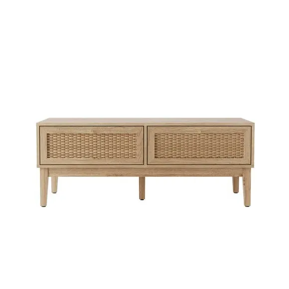 Coffee Table with 2 Drawers - Wood, Rattan