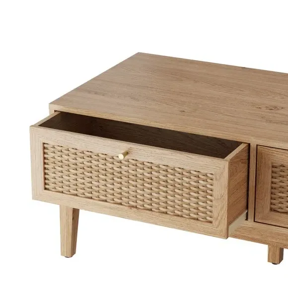 Coffee Table with 2 Drawers - Wood, Rattan