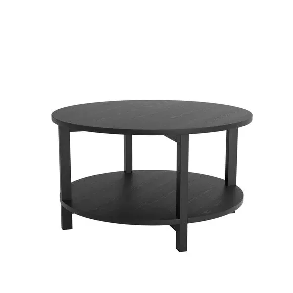 Coffee Table with Shelf - Black, Oak Wood