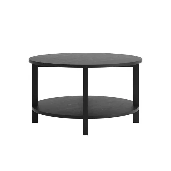 Coffee Table with Shelf - Black, Oak Wood