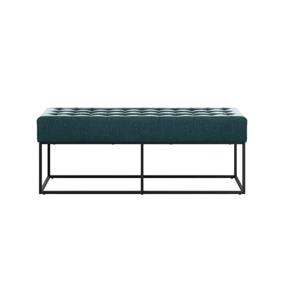 Dining Bench with Tufted Seat - Blue, Chenille