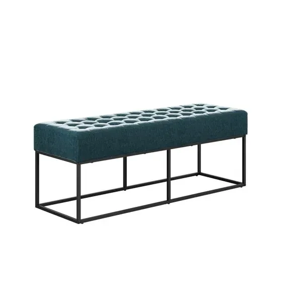 Dining Bench with Tufted Seat - Blue, Chenille