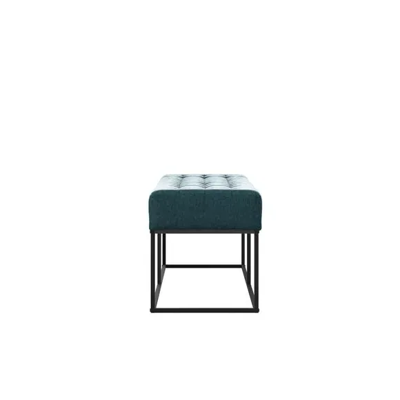 Dining Bench with Tufted Seat - Blue, Chenille