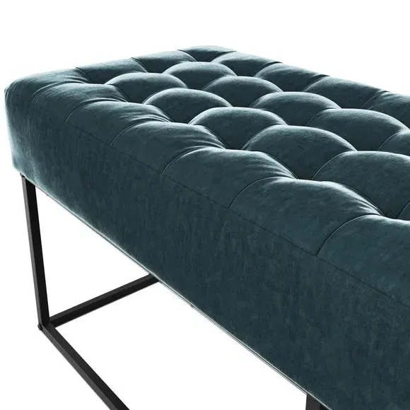 Dining Bench with Tufted Seat - Blue, Chenille