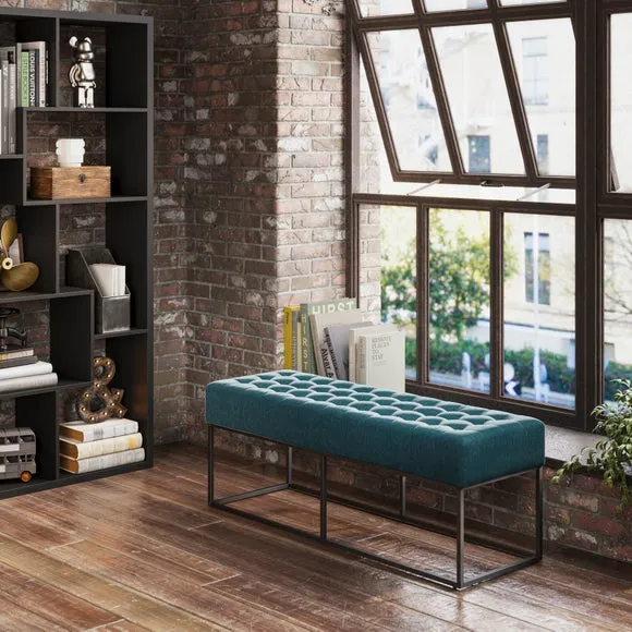 Dining Bench with Tufted Seat - Blue, Chenille image