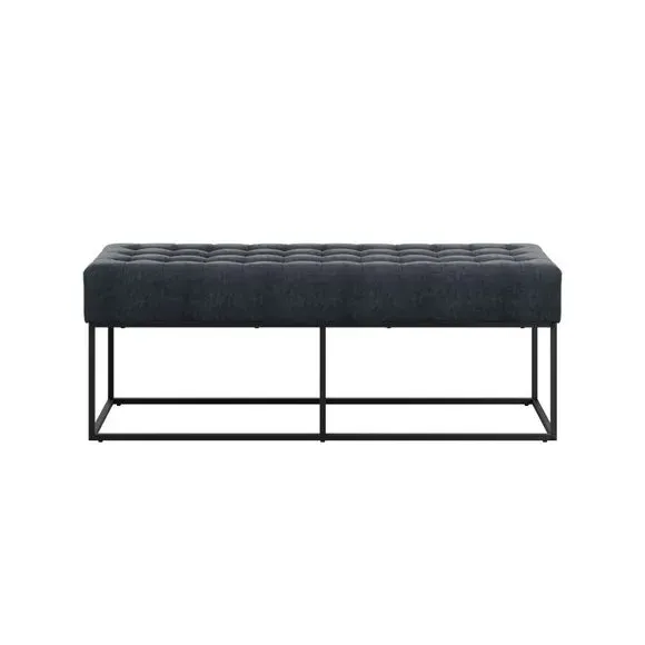 Dining Bench with Tufted Seat - Steel, Chenille