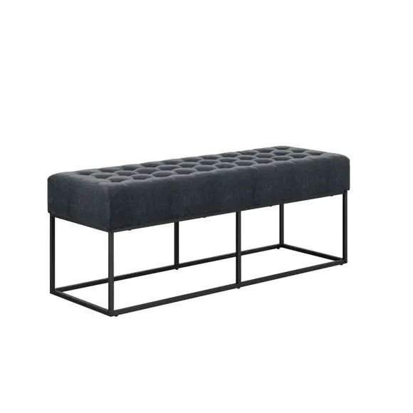 Dining Bench with Tufted Seat - Steel, Chenille